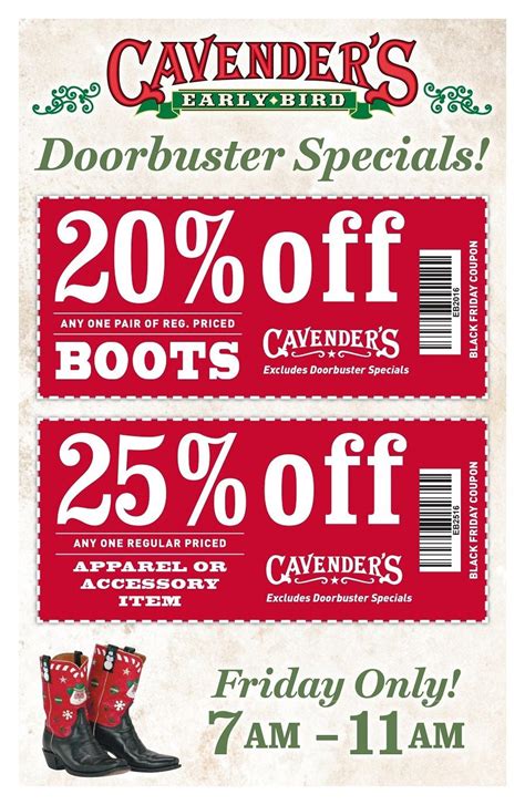 Cavenders in store coupon - Participating in Cavender’s Customer Feedback Survey will allow you to get free coupon codes. Complete the survey at www.Cavendersfeedback.smg.com, and you will get the promo code through e-mail, which can be redeemed at any Cavender’s Store. Is the Cavender’s Feedback Survey available in Spanish?